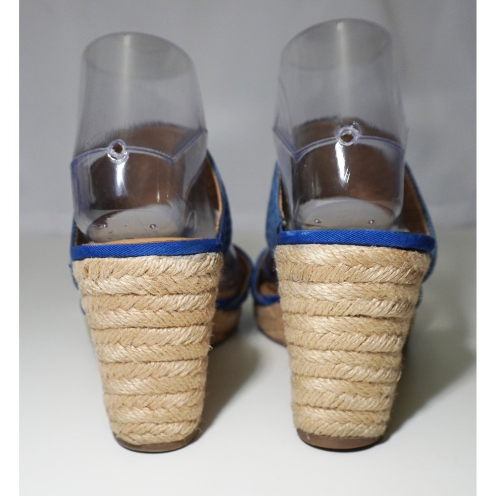 Franco Sarto Blue Suede Espadrille Strap Wedges Womens US 9M Perforated Slip On - Picture 4 of 7